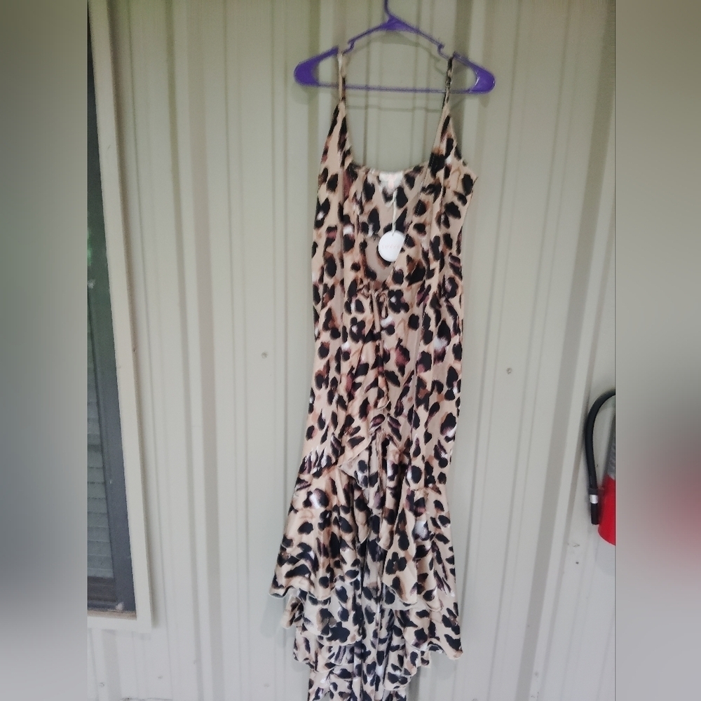 Womens Brand New Luxxel Leopard Print Maxi Dress Swim Cover Up Kimono Size Large